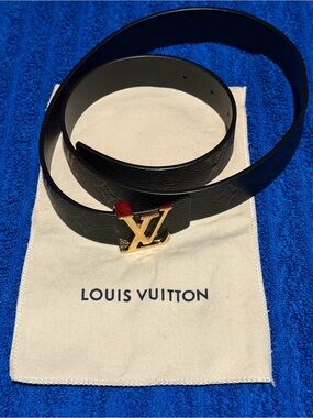 Louis Vuitton Black Leather Belt Strap with Embossed Logo